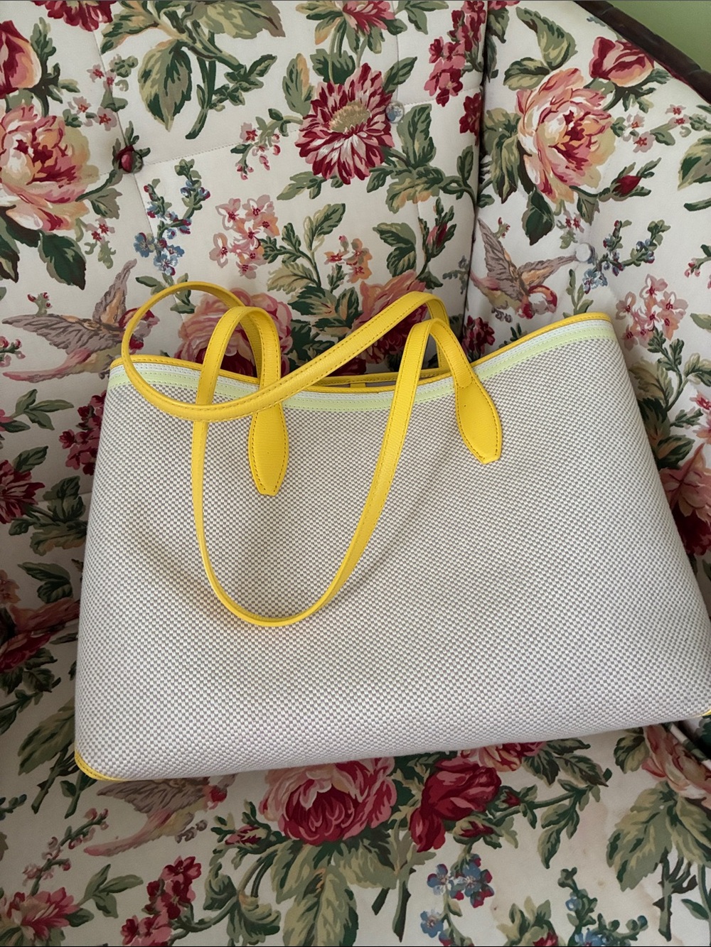 kate spade Cream Canvas Tote with Yellow Trim and Wristlet - Picture 5 of 11